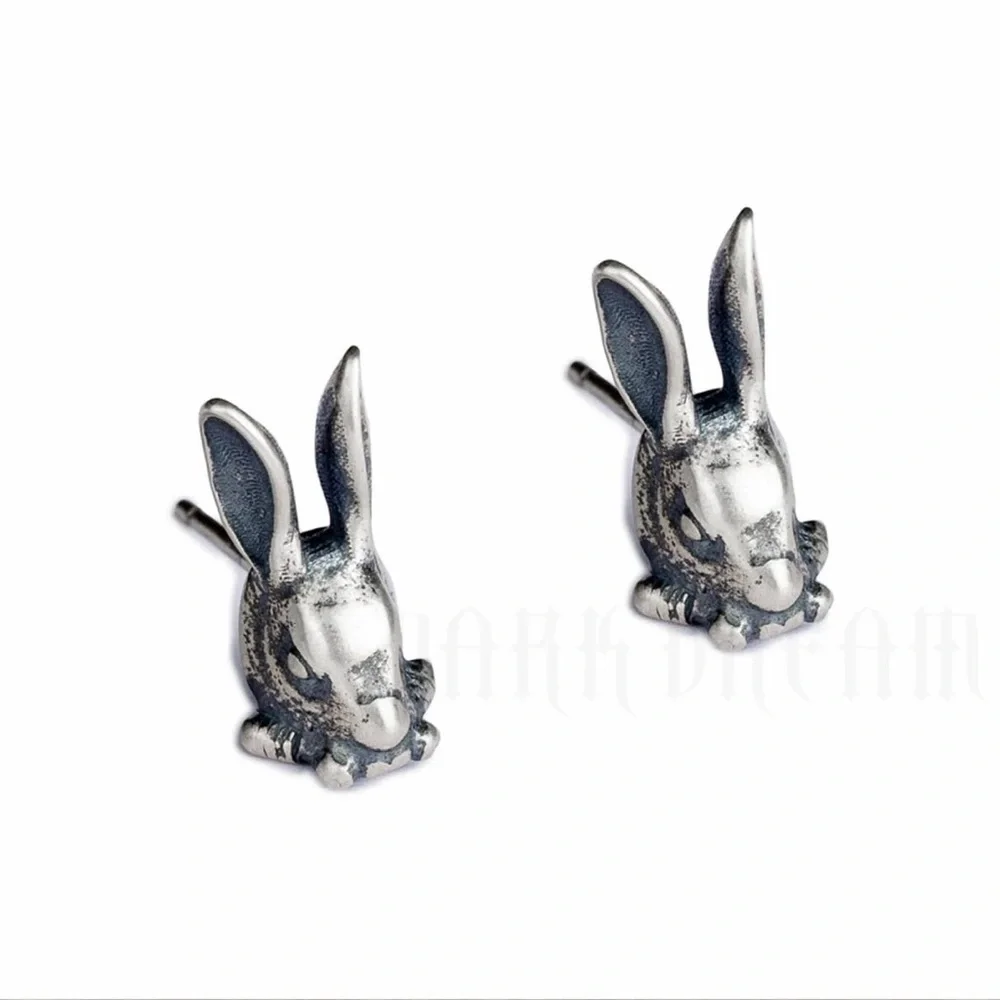 Single Accent S925 Sterling Silver Retro Punk Rabbit Stud Earring